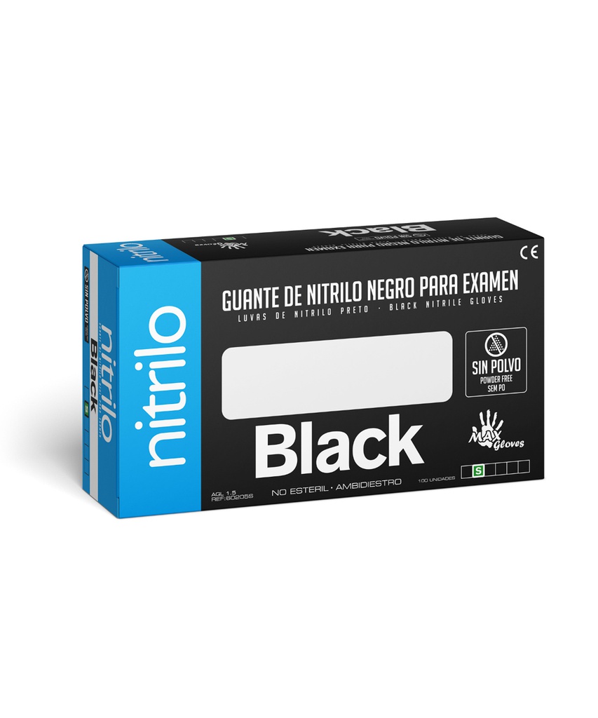 Guantes de Nitrilo Negro para Examen sin Polvo de Sensitive, Tallas S a XL - Caja de 100 Unidades