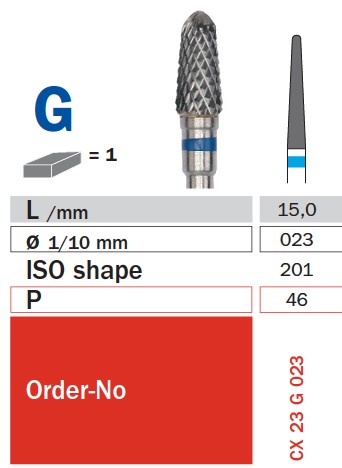 Fresas CX 23, Carburo de Tungsteno - Diámetro 2.3 mm, Punta de 15 mm Tipo H261E