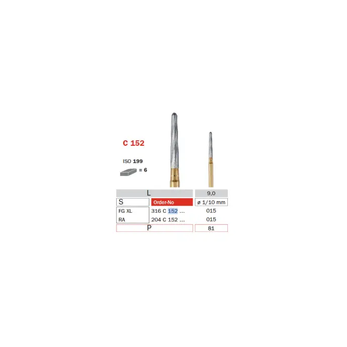 Fresas 316 FG XL, ENDO-Z, Endodoncia - Diámetro de 1.5 mm, Punta de 9 mm, Longitud de 25 mm