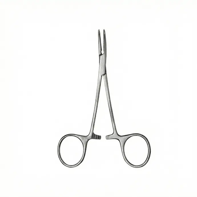 Halsted-Mosquito Hemostatic Forceps (Hu-Friedy) without Teeth, Curved Tip and Serrated Jaws - Length 12.5 cm