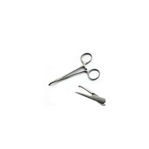 [IU-00600-S] Halsted-Mosquito Hemostatic Forceps without Teeth, Curved Tip and Serrated Jaws - Length 12.5 cm