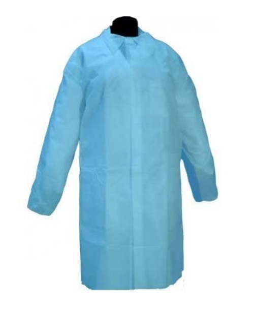 Disposable Polypropylene Gown with Sleeves, Blue - Bag of 10 Units