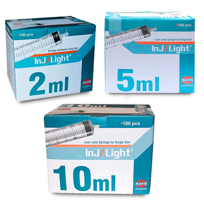 Jeringas Desechables 2 ml, 5 ml o 10 ml sin Aguja de Tres Cuerpos Cono Luer Central de Inj/Light - Caja de 100 Unidades