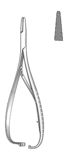 [IU-03284] Porta Agujas de Mathieu con Punta Recta y Mandíbulas Dentadas - Longitud de 14 cm