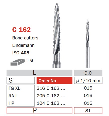 [IU-F104C-162-016] 104 HP carbide surgical burs, Ø 1.6 mm, 9 mm tip