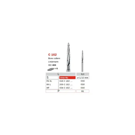 [IU-F104C-162-016] Fresa de Lindeman para pieza de mano - Diámetro de 1.6 mm, Punta 9 mm