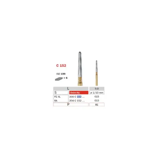 [IU-F316C-152-015] 316 FG XL burs, Ø 1.5 mm, tip 9 mm, length 25 mm