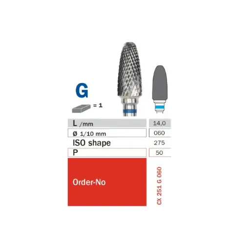 [IU-F1CX-251G-060] CX 251 tungsten carbide burs, Ø 6 mm, tip 14 mm