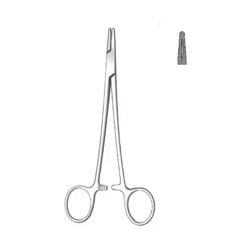 [IU-03233-S] Porta Agujas de Mayo-Hegar con Punta Recta y Mandíbulas Dentadas - Longitud de 14 cm