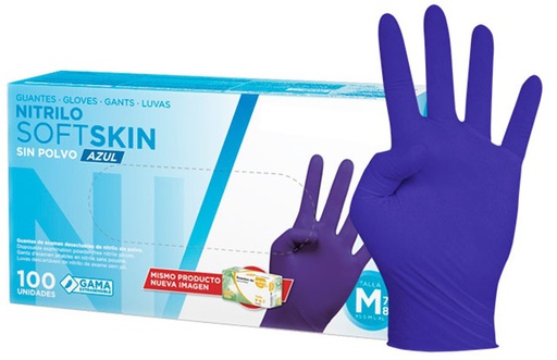 Guantes de Nitrilo Sin Polvo SoftSkin, Tallas XS a XL - Caja de 100 Unidades
