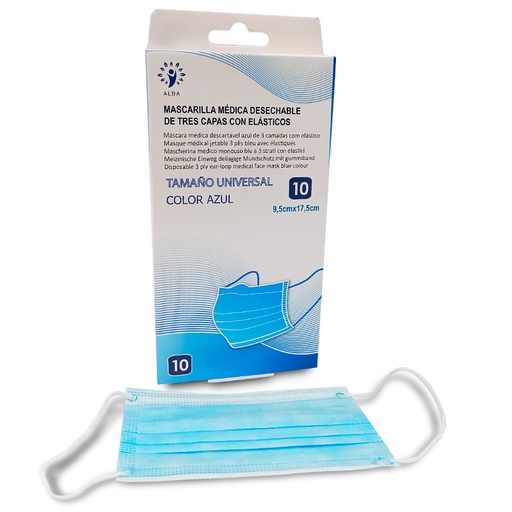 [IU-T503-25-10-AZ] Mascarillas Quirúrgicas Desechables Tipo IIR Azules con 3 Capas - Pack de 10 Unidades
